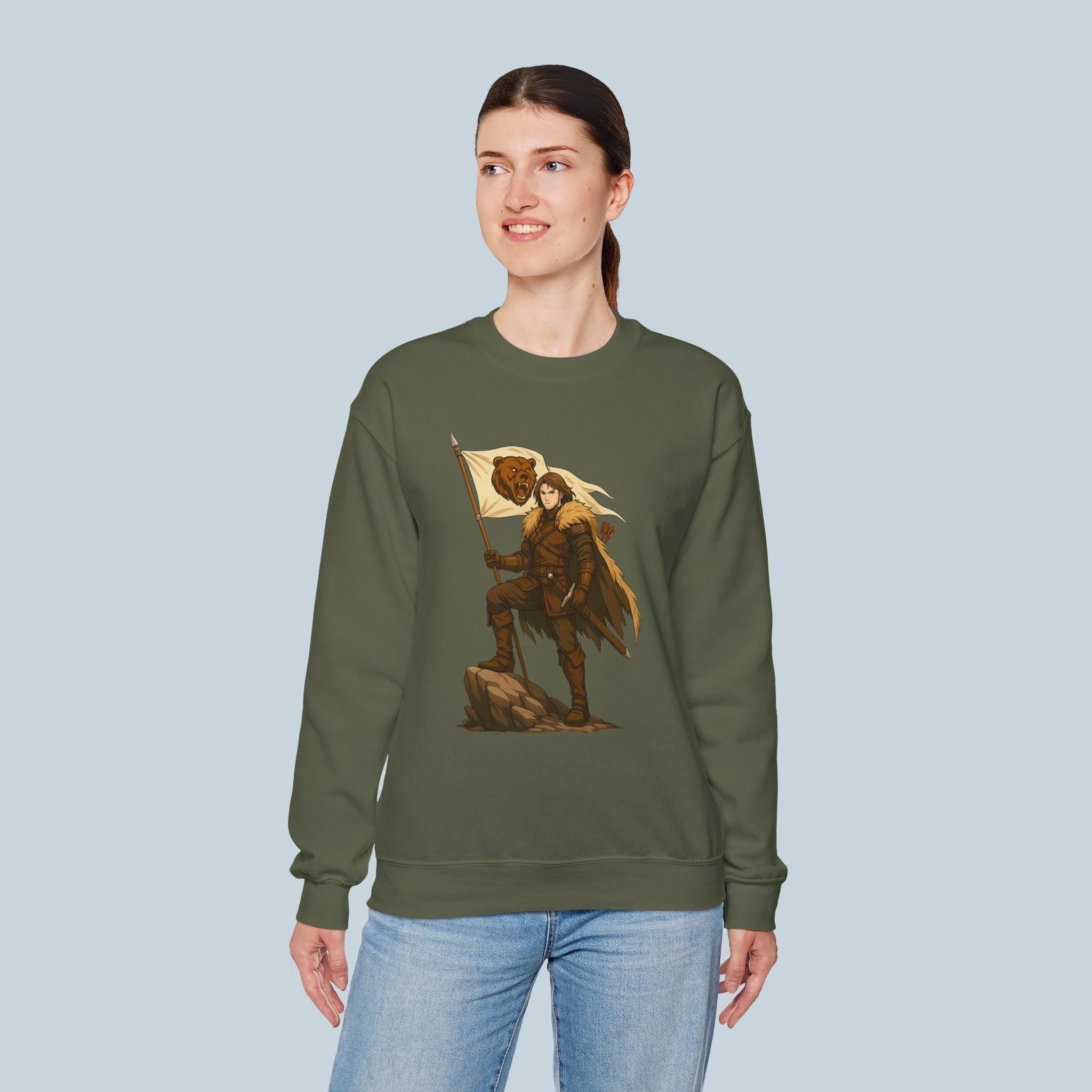 Bear Warrior Sweatshirt Fantasy Anime Style Gift for RPG Fans Medieval Barbarian Aesthetic Cozy Geeky Streetwear for Gamers