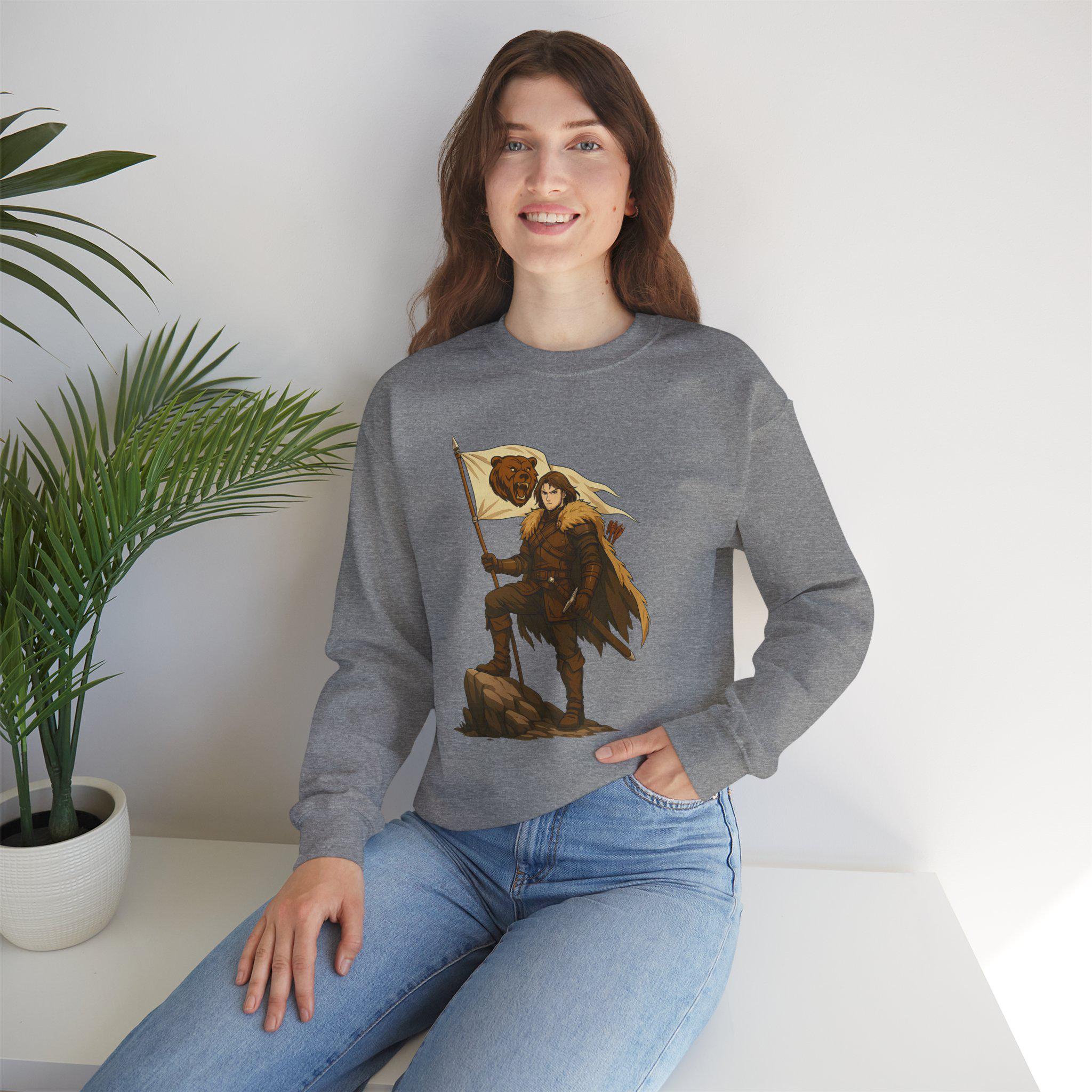 Bear Warrior Sweatshirt Fantasy Anime Style Gift for RPG Fans Medieval Barbarian Aesthetic Cozy Geeky Streetwear for Gamers