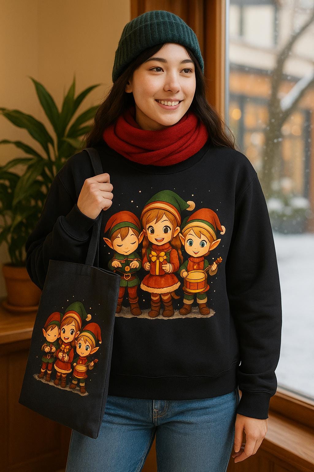 Cute Christmas Elf Hoodie Anime Holiday Sweatshirt Cozy Xmas Gift Kawaii Winter Outfit for Women Teens Gamers