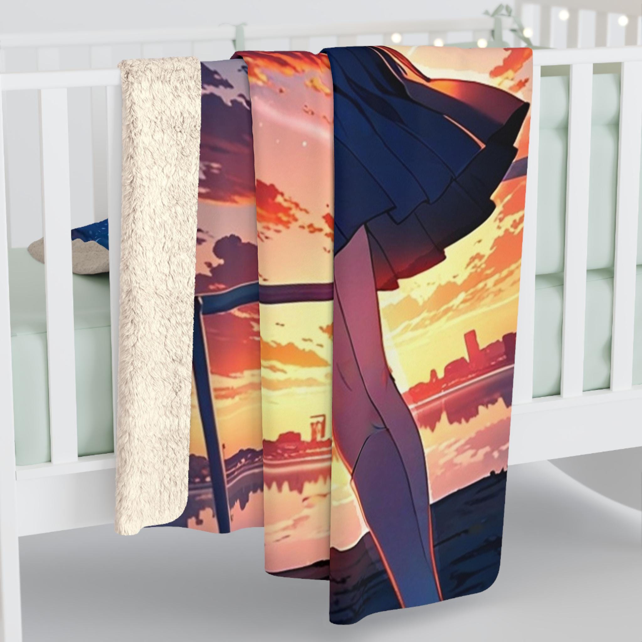 Anime Sherpa Blanket Meteor Sky Girl Cozy Fleece Throw Kawaii Aesthetic Blanket Gift for Anime Lovers and Fans