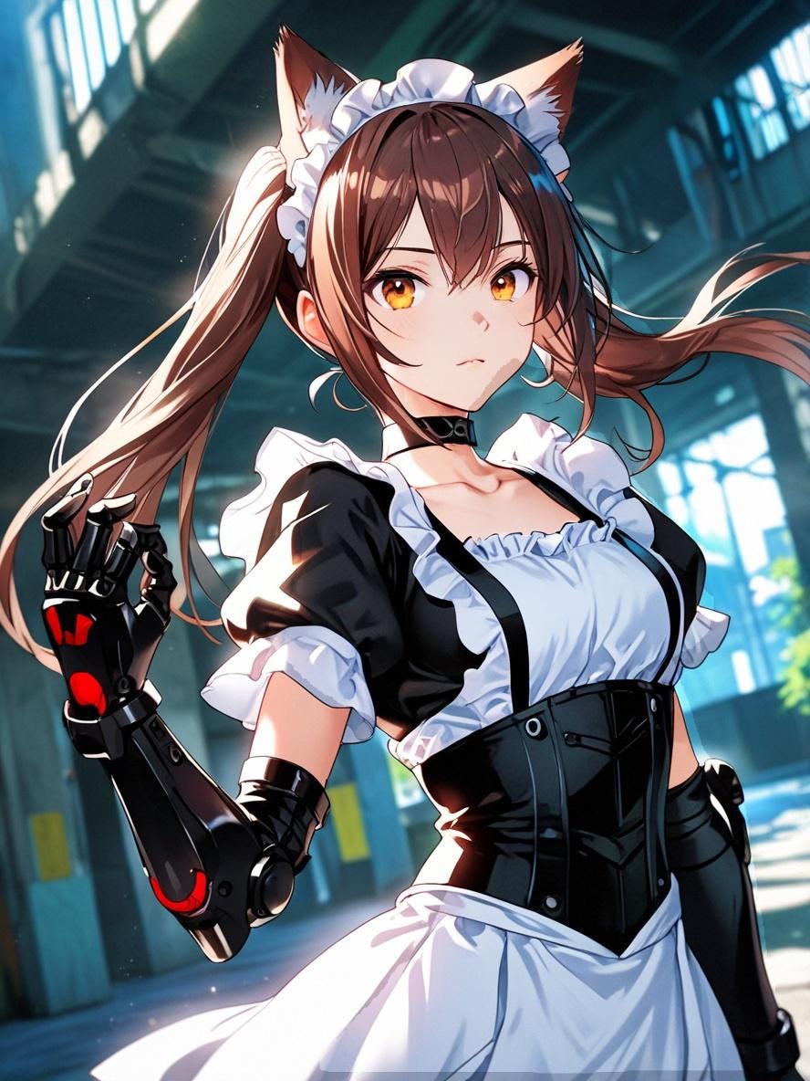 Anime Catgirl Sherpa Blanket Cyber Maid with Robotic Arm Fleece Throw Futuristic Anime Blanket Gift for Otaku and Cosplayers