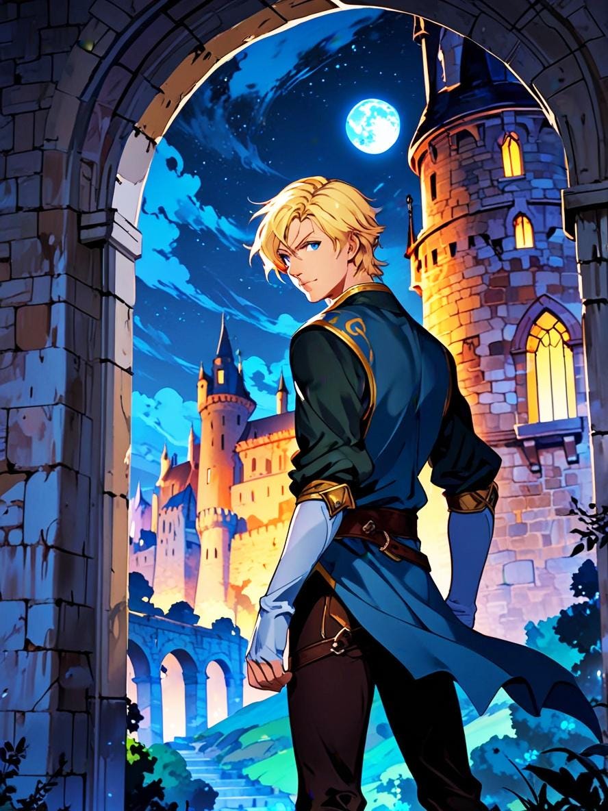 Anime Prince Sherpa Blanket Castle Fantasy Fleece Throw Moonlit Sky Scene Gift for Anime Fans and Fantasy Lovers