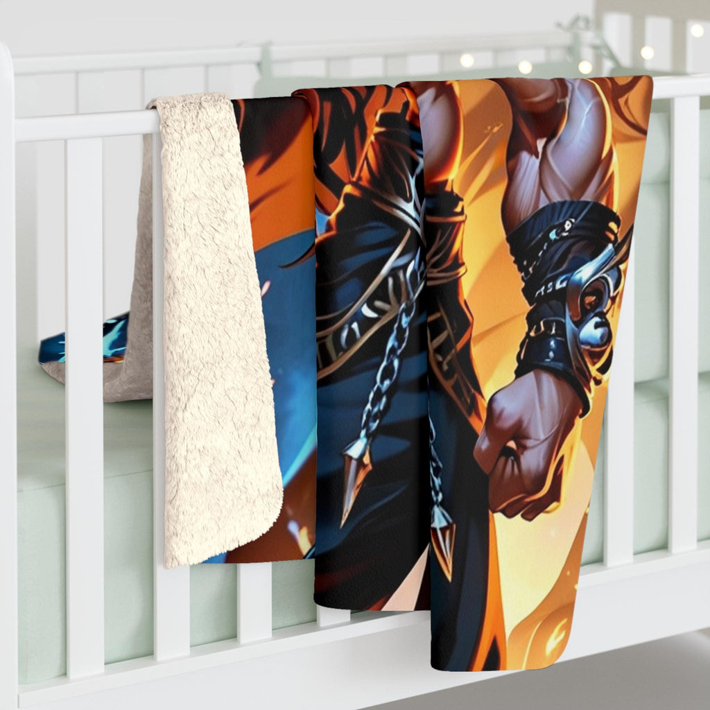 Lion Warrior Anime Blanket, Fierce Beastmaster Sherpa Throw for Anime Fans, Fantasy Lovers, and Gamers