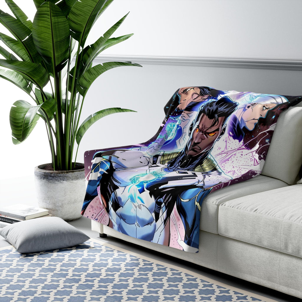 Anime Hero Sherpa Blanket Cyberpower Trio Glow Comic Style Futuristic Sci-Fi Fleece Throw Blanket Gift for Anime Lovers