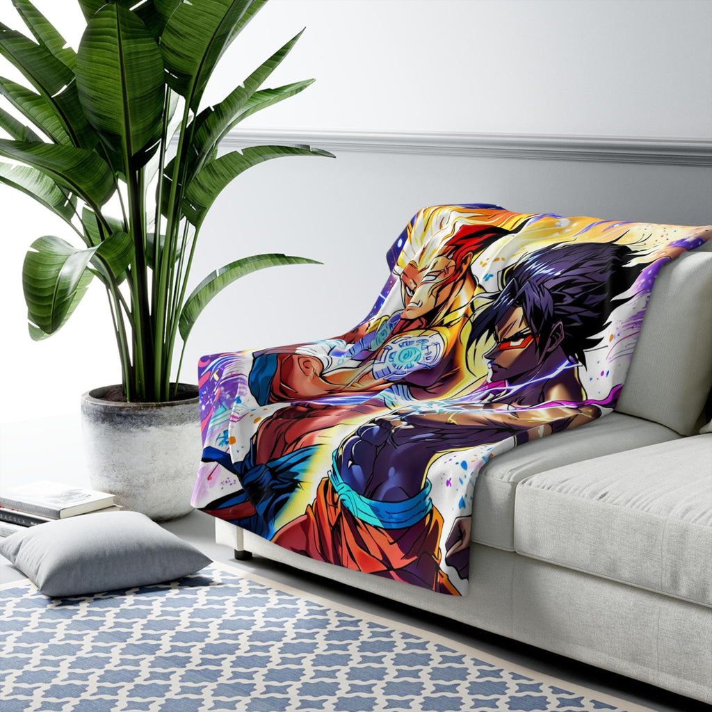 Anime Duo Sherpa Blanket Fire and Lightning Warriors Gift for Anime Fans Cozy Gaming Decor Bold Battle Art