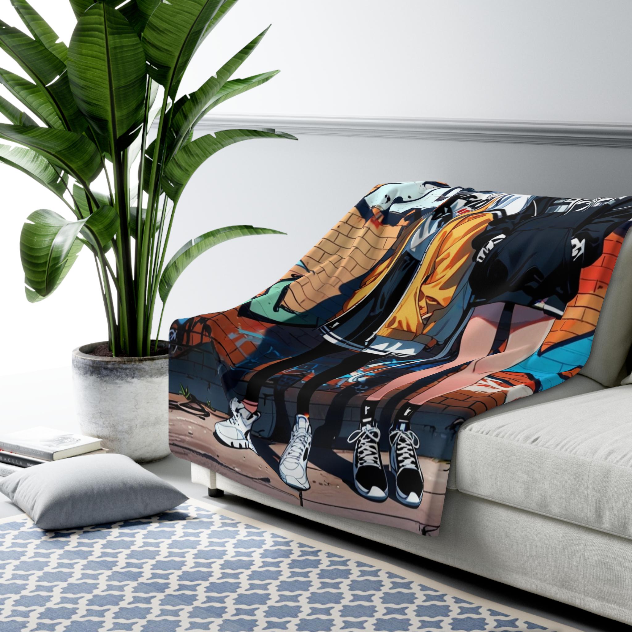 Anime Cat Ear Girls Graffiti Blanket Streetwear Sherpa Throw Urban Otaku Gift for Gamers and Collectors