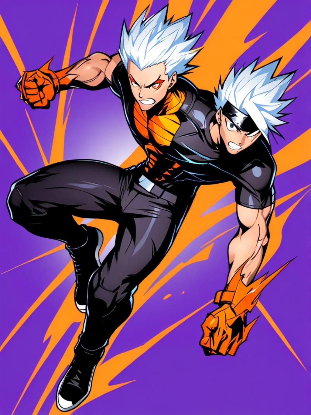 Anime Twin Heroes Blanket White Hair Lightning Duo Sherpa Throw Purple Orange Neon Shonen Energy Blanket for Anime Lovers