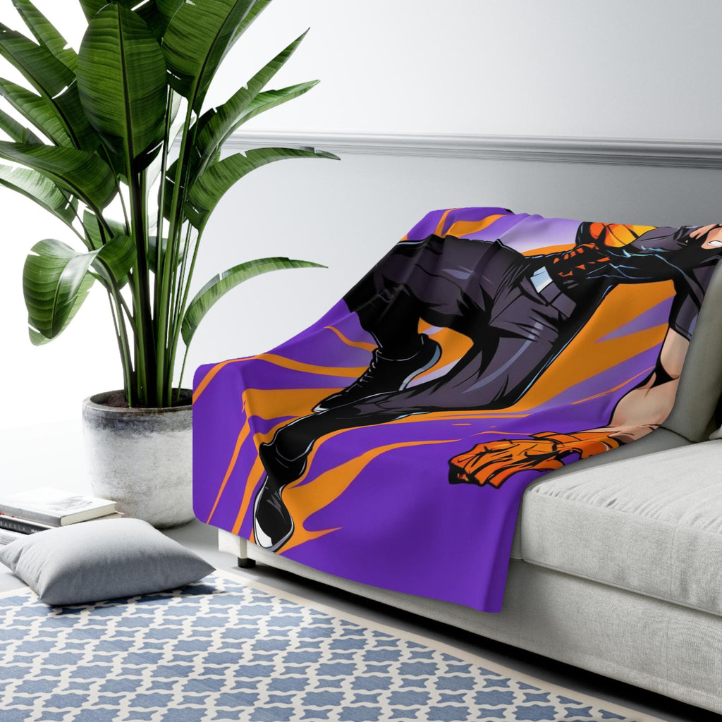 Anime Twin Heroes Blanket White Hair Lightning Duo Sherpa Throw Purple Orange Neon Shonen Energy Blanket for Anime Lovers