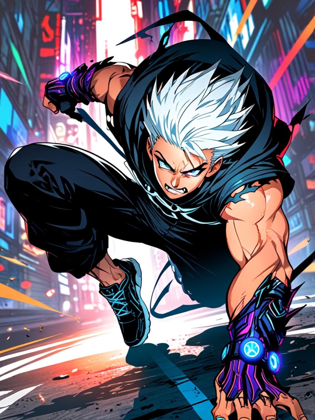 Cyberpunk Anime Sherpa Blanket Neon Street Hero Futuristic Techwear Gift for Gamers and Anime Fans