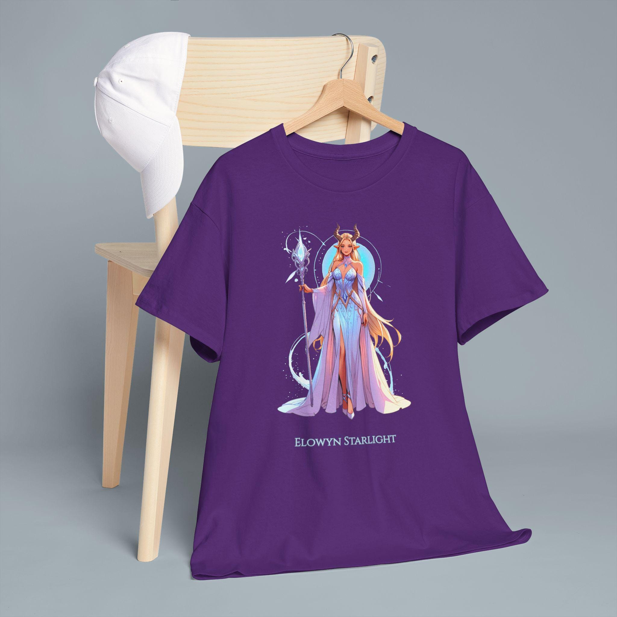 Elowyn Starlight Anime T-Shirt Magical Fantasy Girl Tee Neon Glow Gift for Gamers Anime Fans and Collectors Purple or Black Shirt