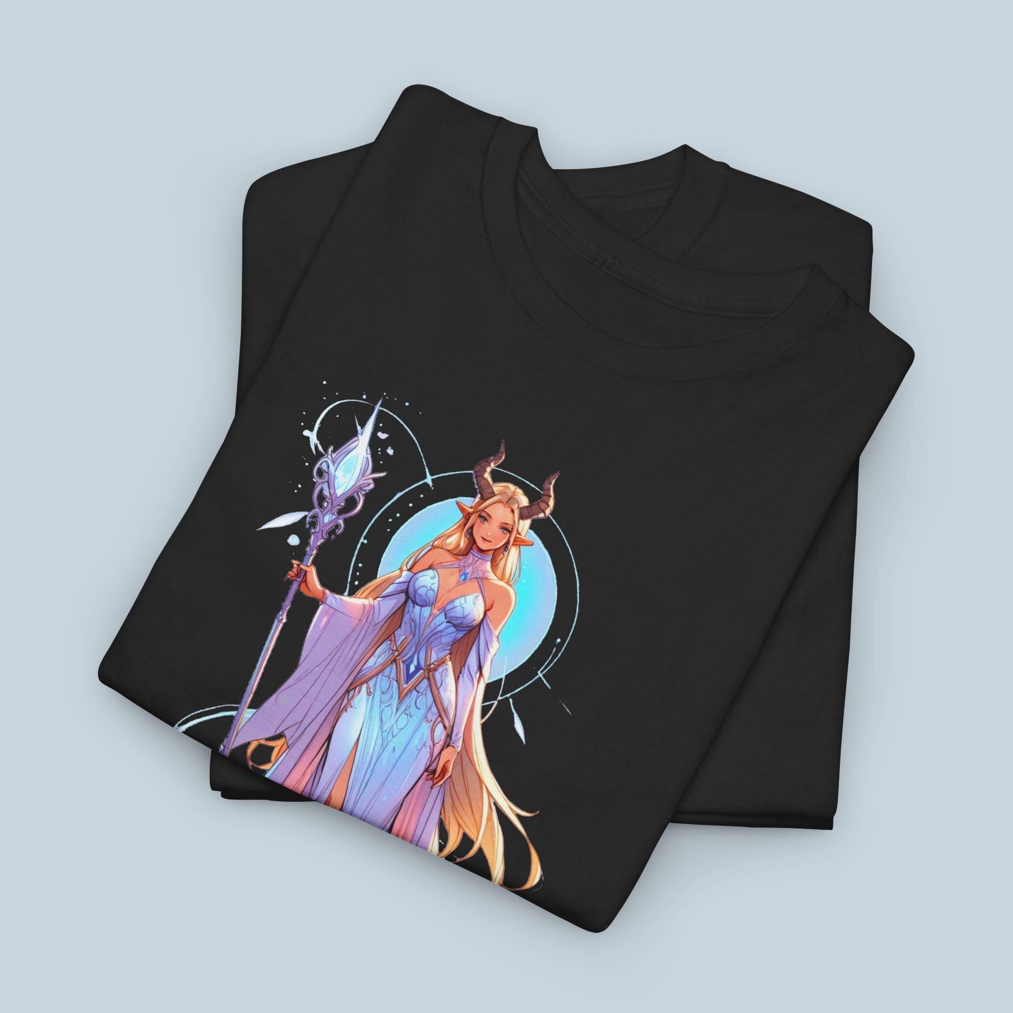 Elowyn Starlight Anime T-Shirt Magical Fantasy Girl Tee Neon Glow Gift for Gamers Anime Fans and Collectors Purple or Black Shirt