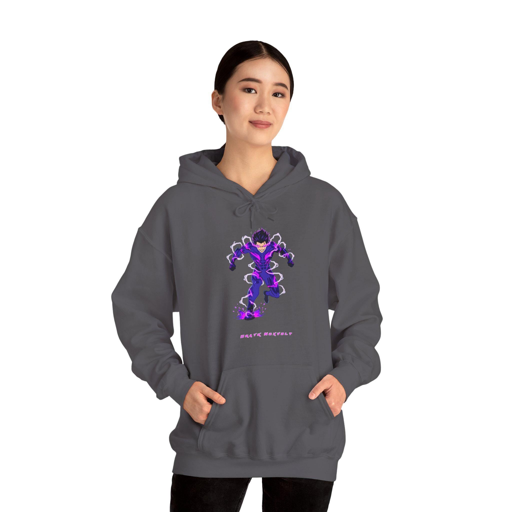Dark Lightning Anime Hoodie, Drayk Nexolt Sweatshirt | Neon Purple Anime Streetwear | Electric Energy Hoodie | Anime | Epic Anime Apparel