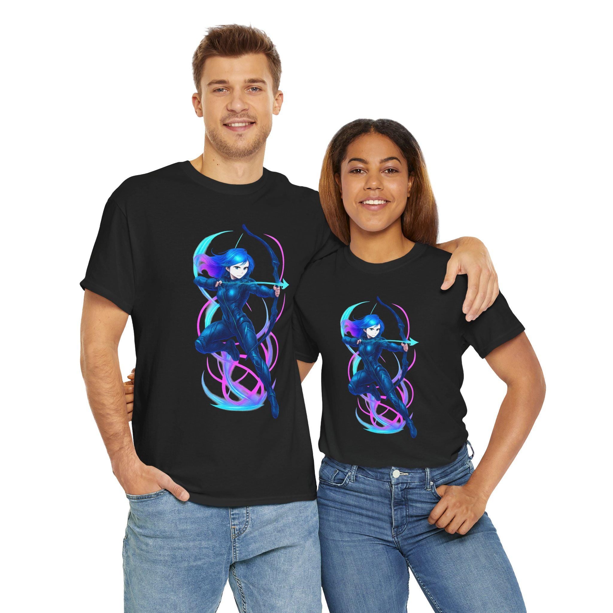 Neon Archer Anime Girl T-Shirt Cyberpunk Streetwear Glow Techwear Gift for Anime Fans and Gamers