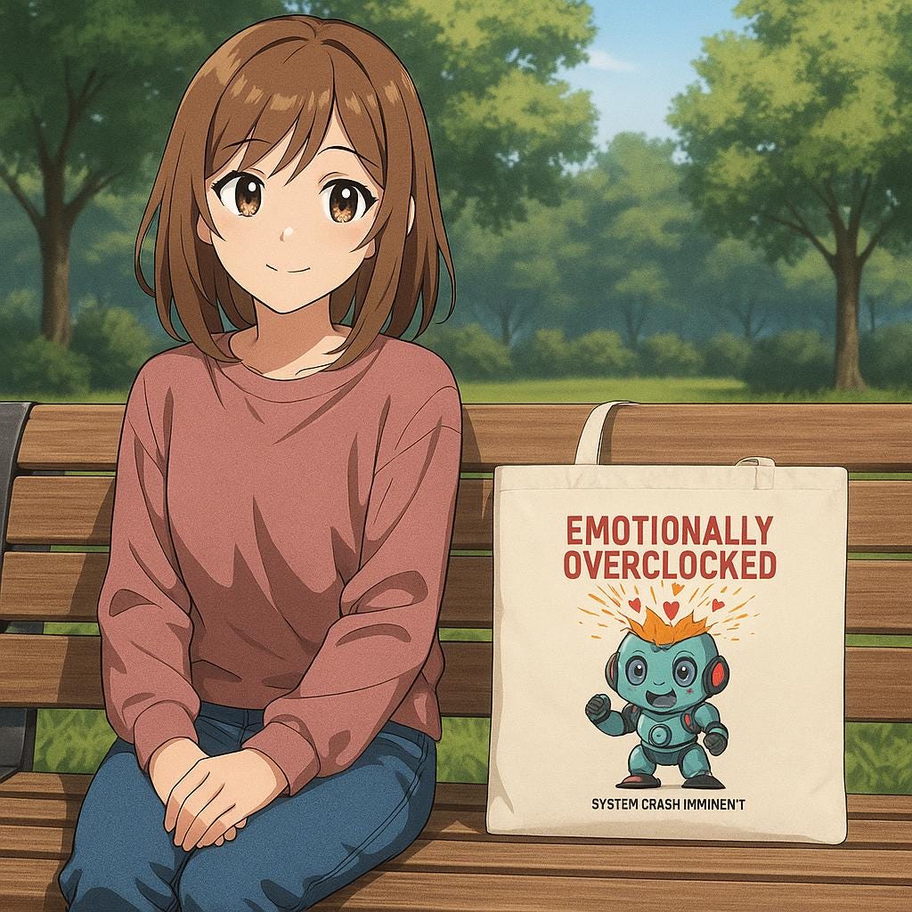 Emotionally Overclocked Tote Bag | Funny Robot Overload Canvas Tote | Cute Nerdy Gift for Gamers, Coders, Engineers, and Anime Fans