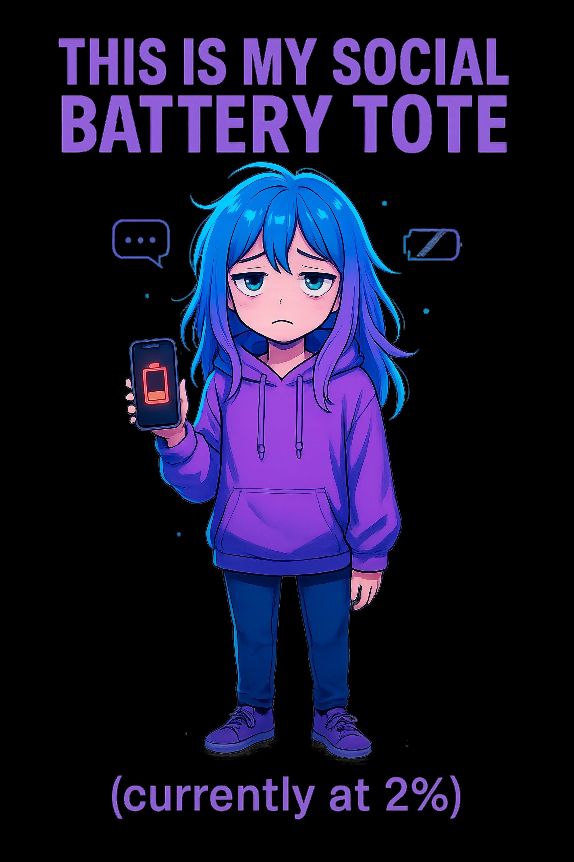 Social Battery Tote Bag Funny Anime Girl Introvert Gift for Shy People and Low Energy Days