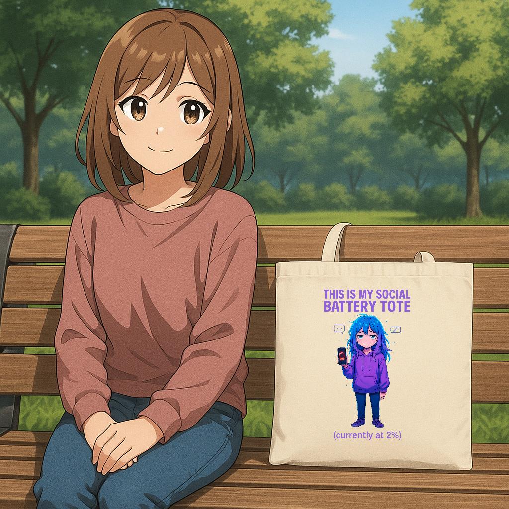 Social Battery Tote Bag Funny Anime Girl Introvert Gift for Shy People and Low Energy Days