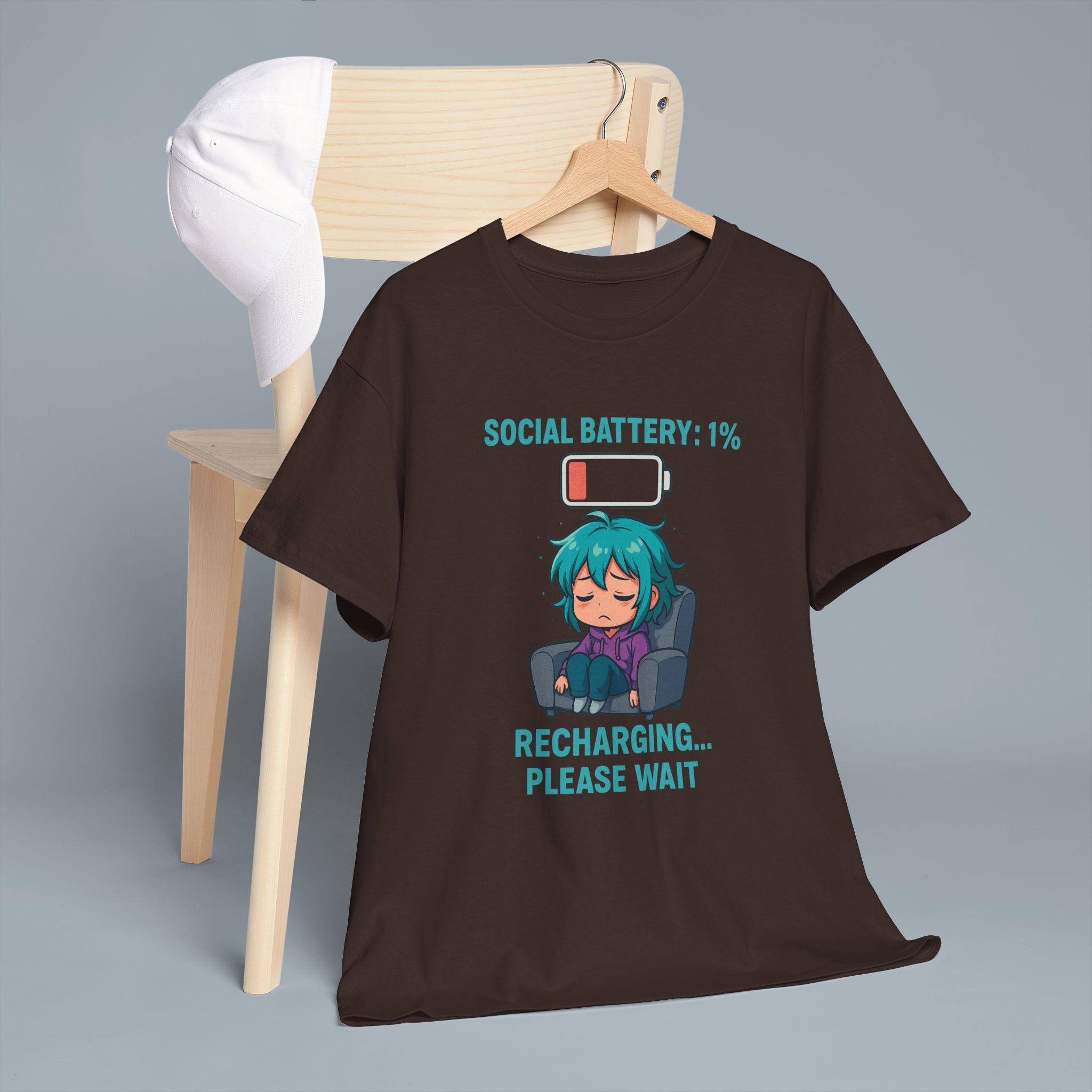 Anime Social Battery Shirt Funny Introvert T-Shirt Black Graphic Tee Gift for Gamers Otakus and Quiet People