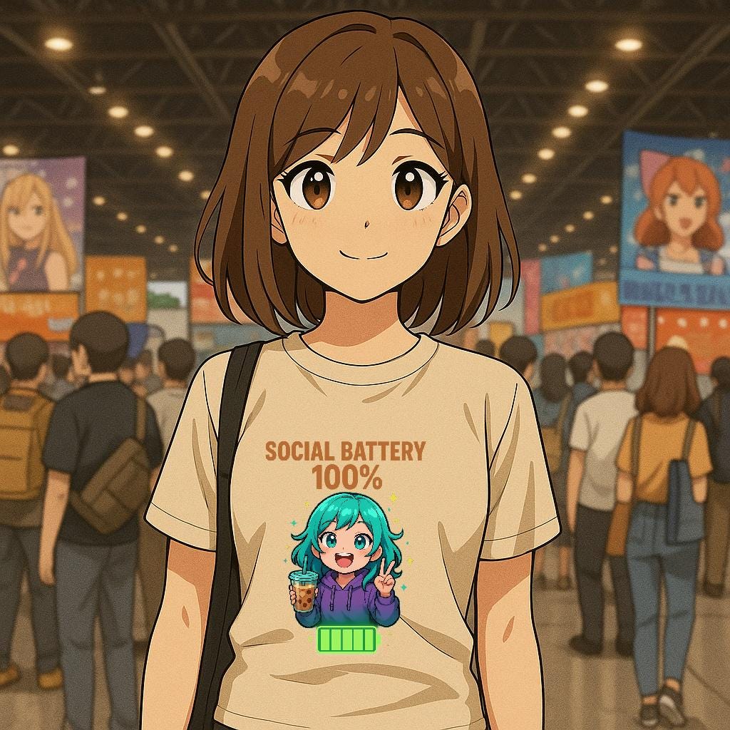 Social Battery 100% Anime Shirt Kawaii Boba Tea T-Shirt Cute Funny Gift for Anime Lovers and Introverts