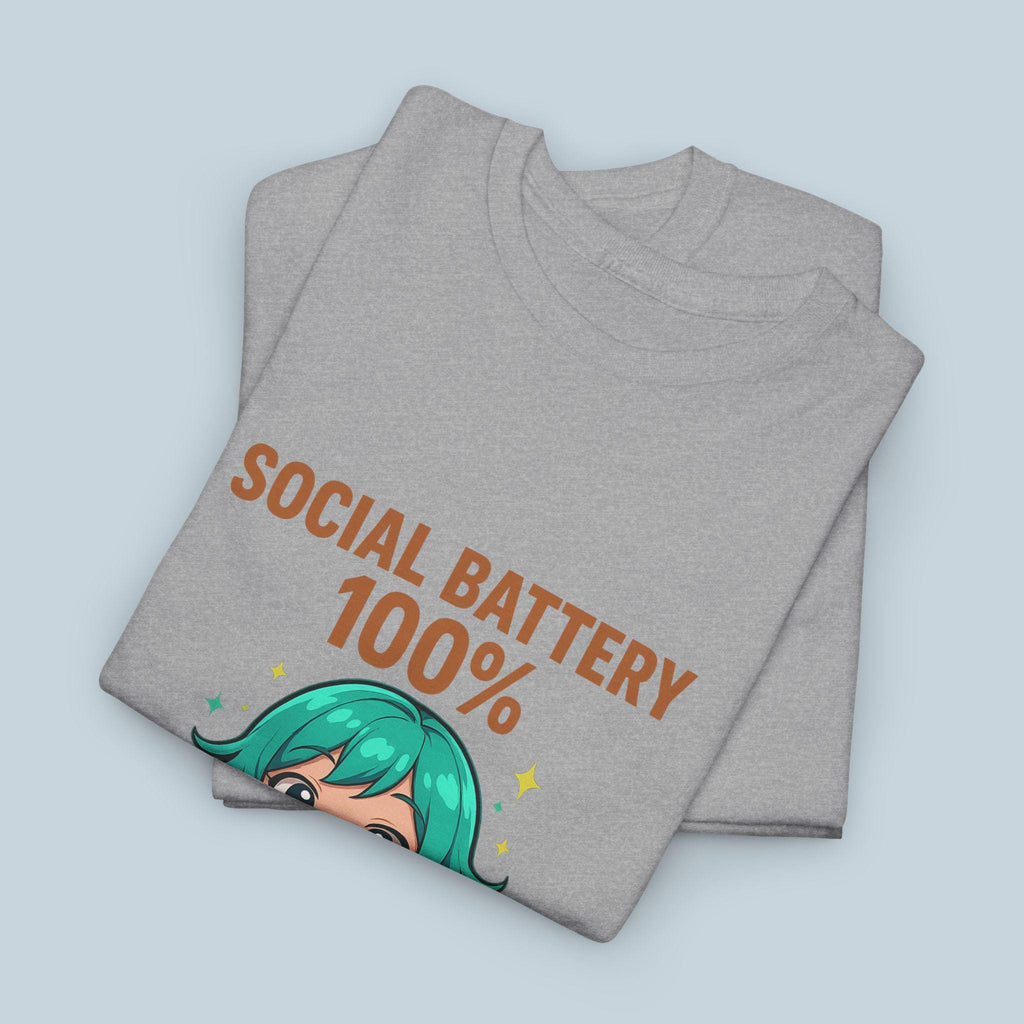 Social Battery 100% Anime Shirt Kawaii Boba Tea T-Shirt Cute Funny Gift for Anime Lovers and Introverts