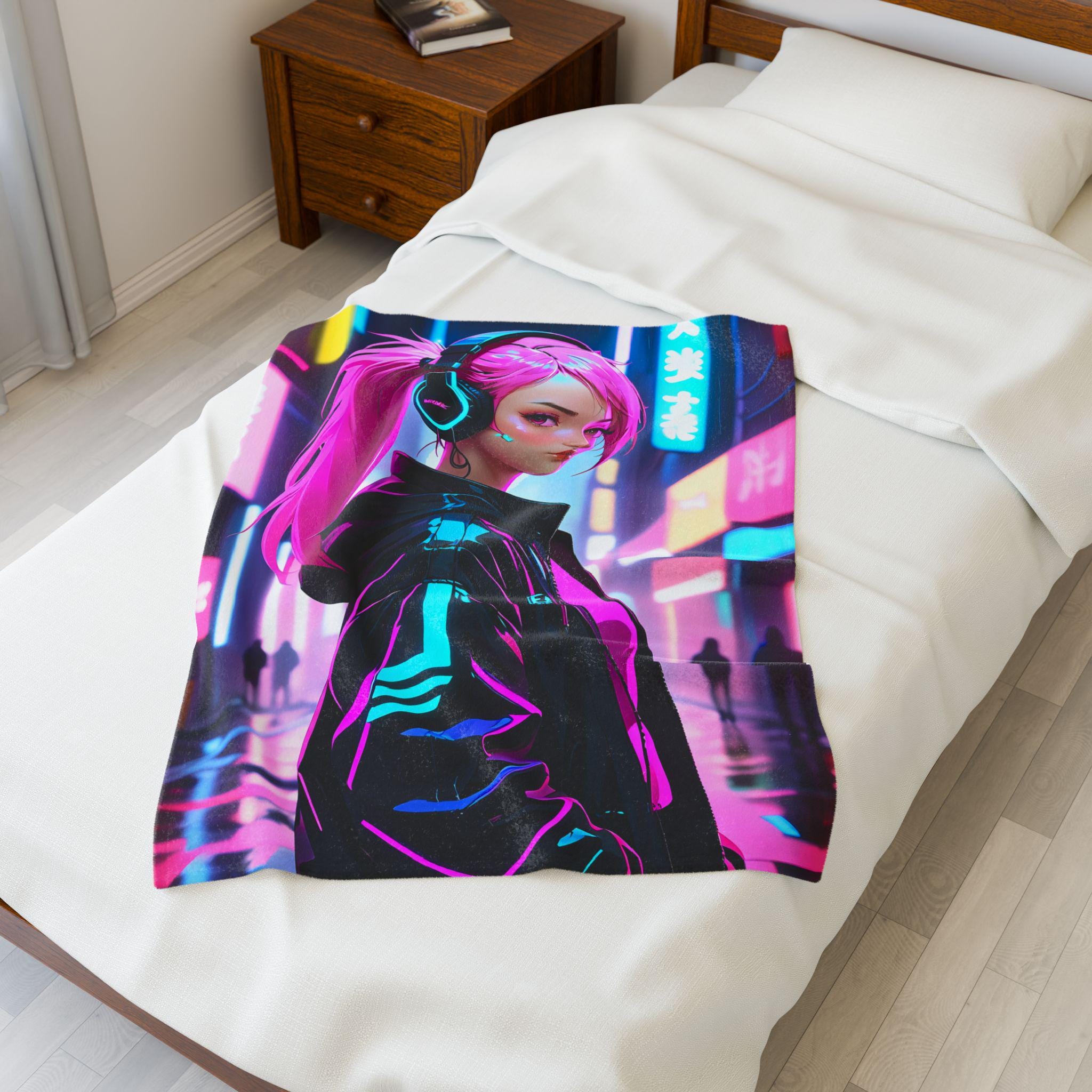 Cyberpunk Velveteen Plush Blanket, Cozy Throw for Gamers, Futuristic Home Decor, Soft Blanket for Home, Gift for Tech Lovers