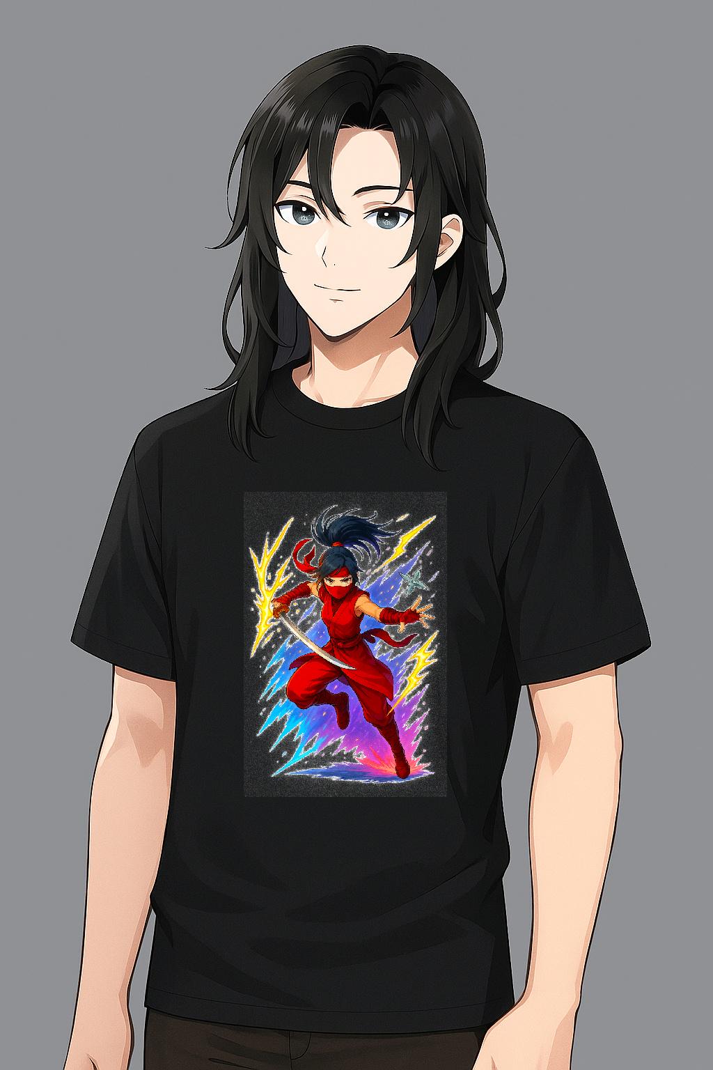 Neon Ninja Anime T-Shirt Red Lightning Warrior Cool Streetwear Gift for Anime Fans and Gamers