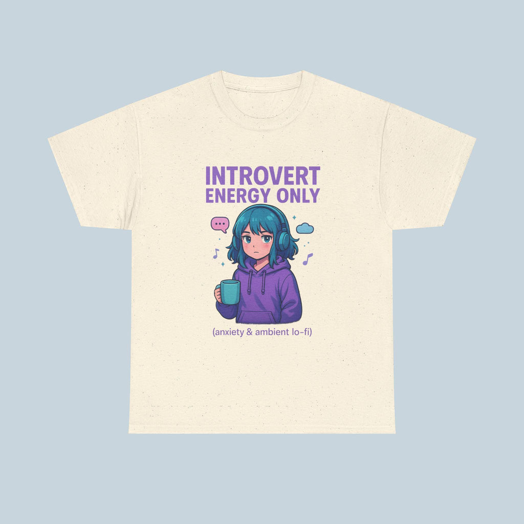Introvert Energy Only Shirt, Cute Anime Girl with Hoodie & Lo-Fi Vibes | Cozy Ambient Anxiety Tee | Gamer Gift | Epic Anime Apparel