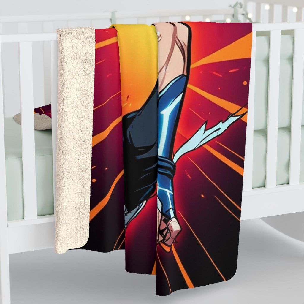 Anime Lightning Hero Sherpa Blanket Neon Glow Superpower Character Design Cozy Gift for Anime Fans and Gamers