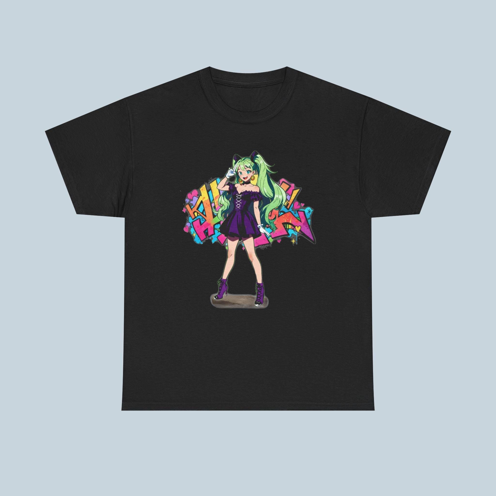 Graffiti Anime Girl T Shirt Neon Streetwear Graphic Tee for Anime Fans and Gamers