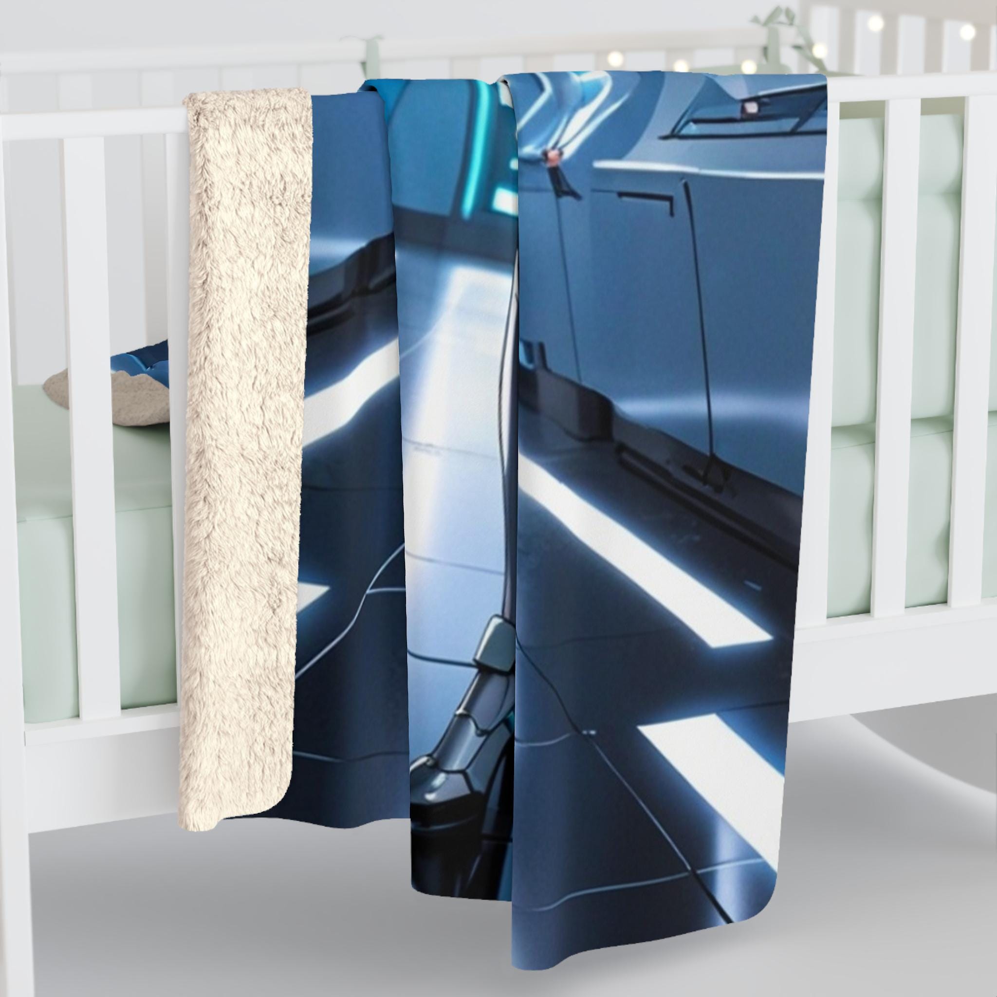 Cyber Anime Girl Sherpa Blanket Futuristic Neon Sci Fi Cozy Gift for Gamers and Collectors