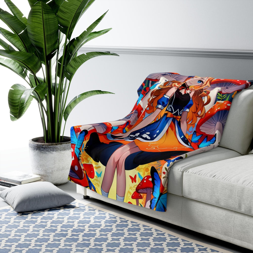 Butterfly Forest Anime Girl Sherpa Blanket Fantasy Cozy Gift for Anime Lovers and Dreamers