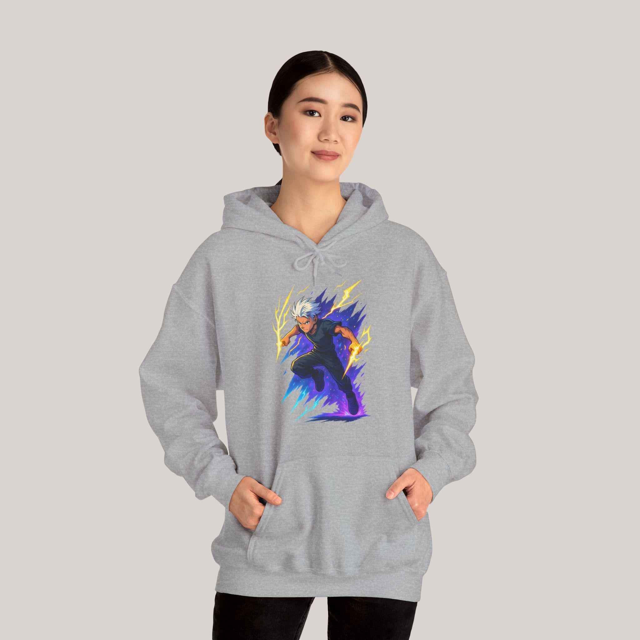 Anime Lightning Hero Hoodie Neon Glow Streetwear Electric Power Gift for Anime Lovers and Gamers