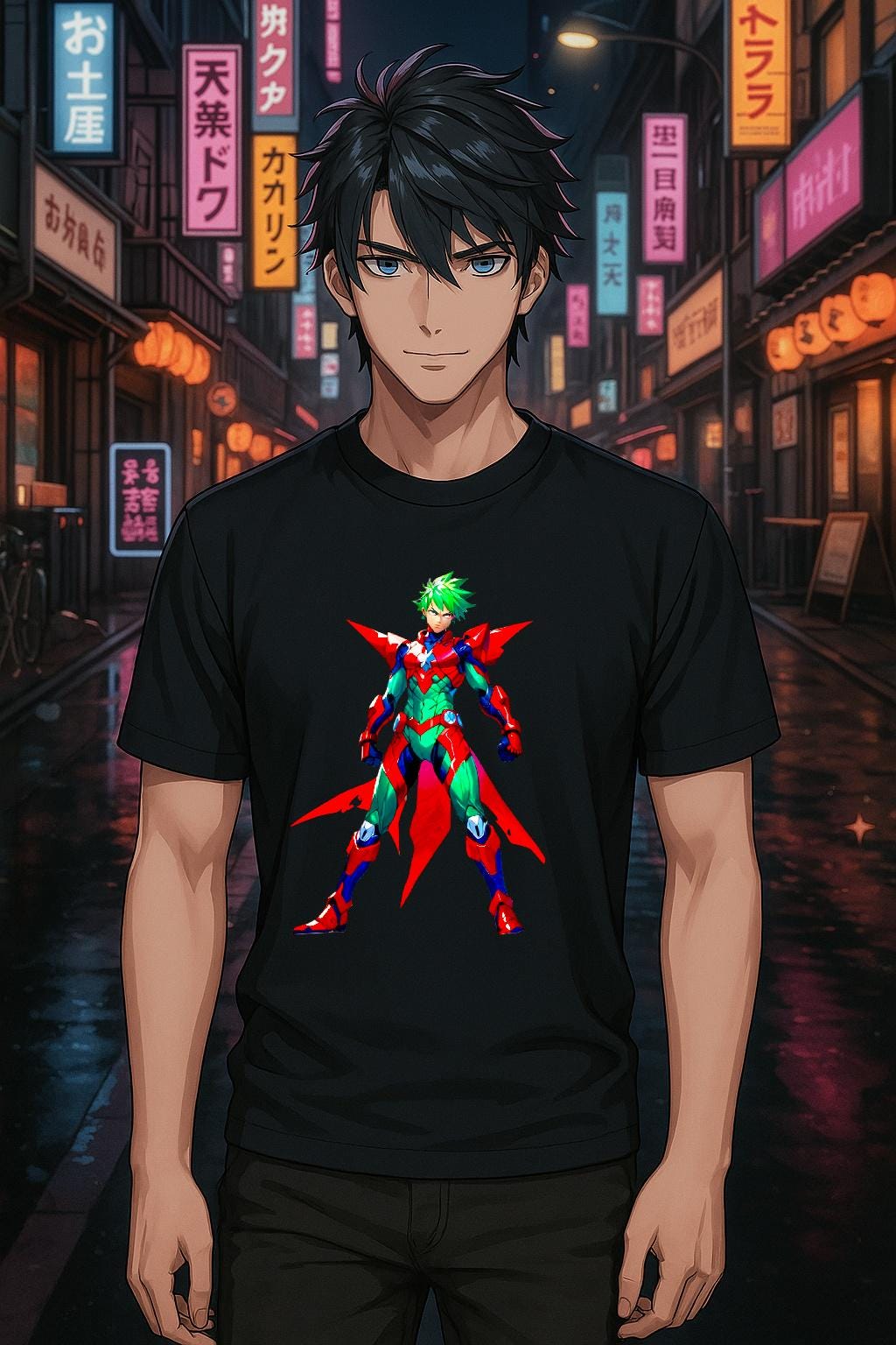 Anime Mecha Hoodie Green Red Warrior Cyber Armor Pullover Streetwear Techwear Gift for Gamers and Anime Fans