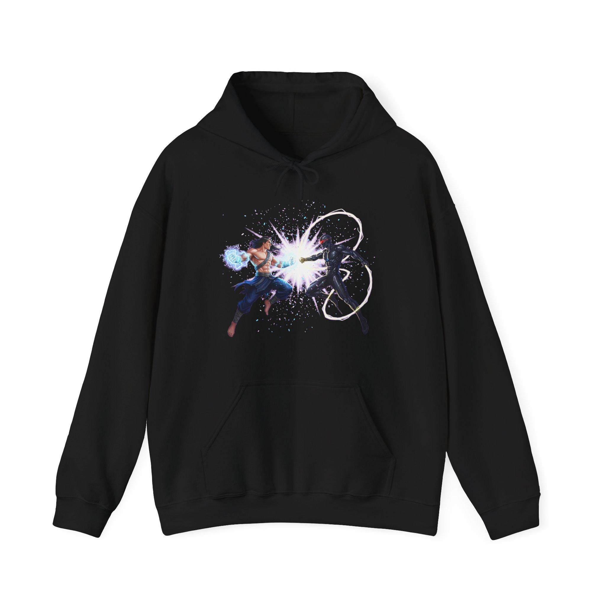 Anime Battle Hoodie Energy Clash Neon Glow Fight Scene Streetwear Gift for Gamers Otaku Martial Arts and Anime Lovers