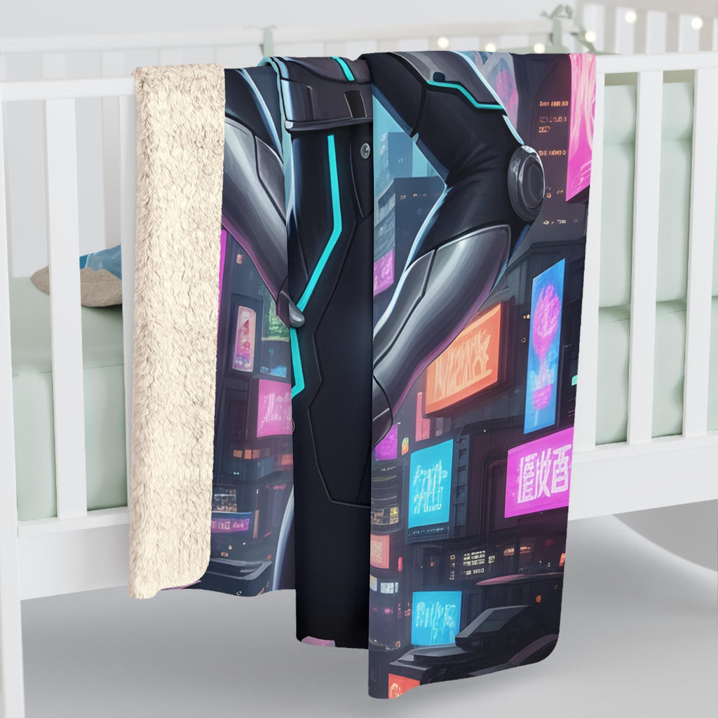 Astra Korrin Anime Blanket Cyberpunk Girl Sherpa Throw Futuristic Techwear Gift for Gamers and Anime Fans