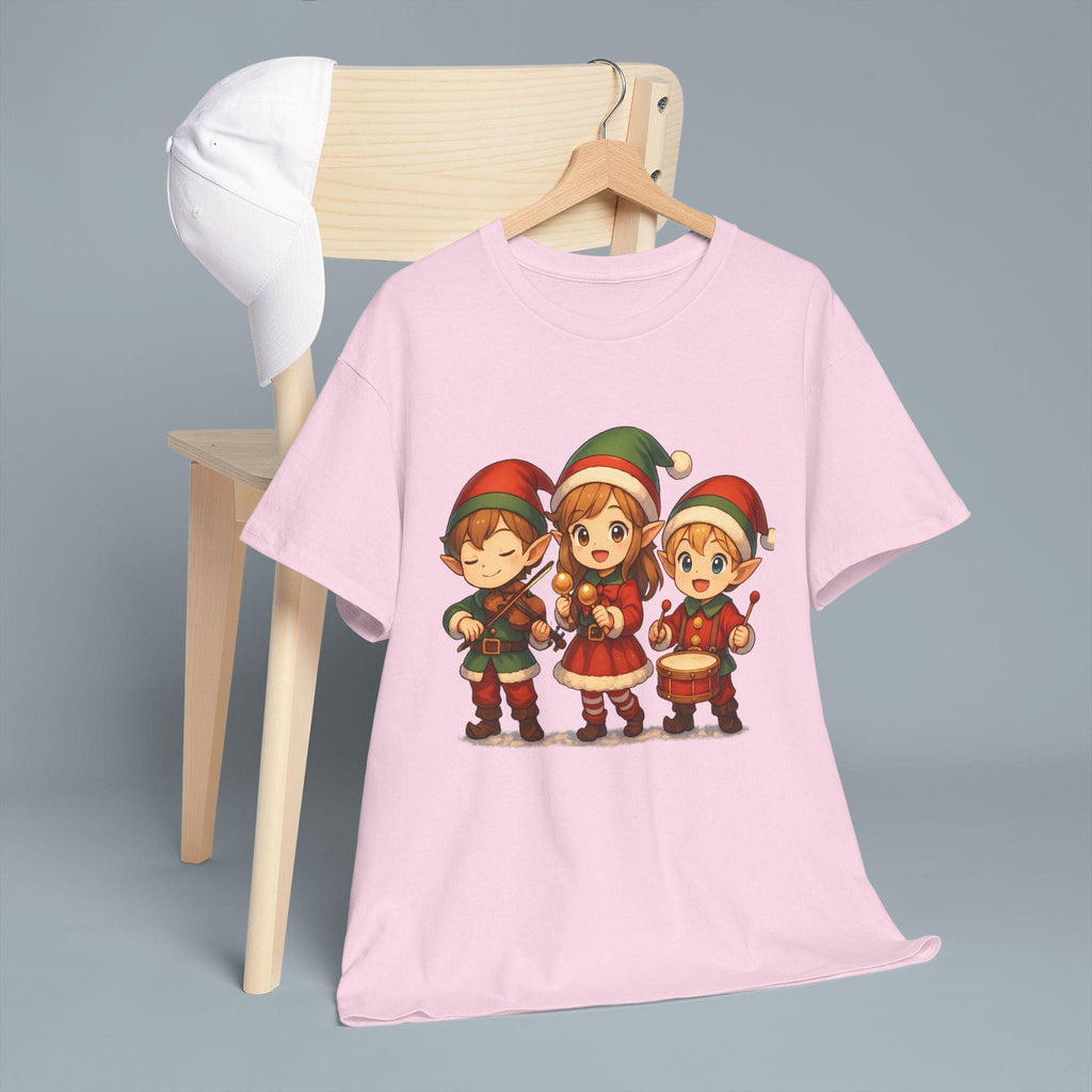 Cute Christmas Elf Band T-Shirt, Anime Style Holiday Shirt, Kawaii Caroling Elves Tee, Chibi Xmas Group Design, Christmas Gift for Kids