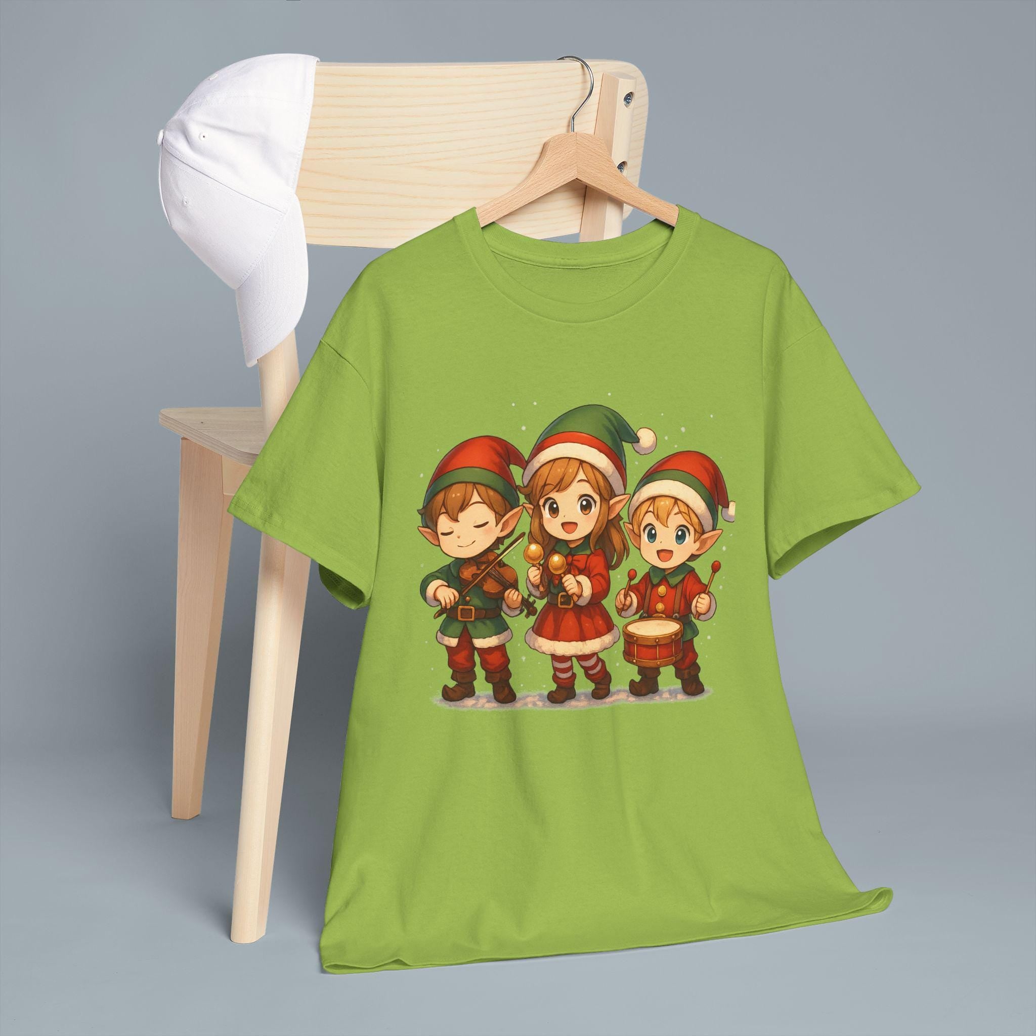Cute Christmas Elf Band T-Shirt, Anime Style Holiday Shirt, Kawaii Caroling Elves Tee, Chibi Xmas Group Design, Christmas Gift for Kids