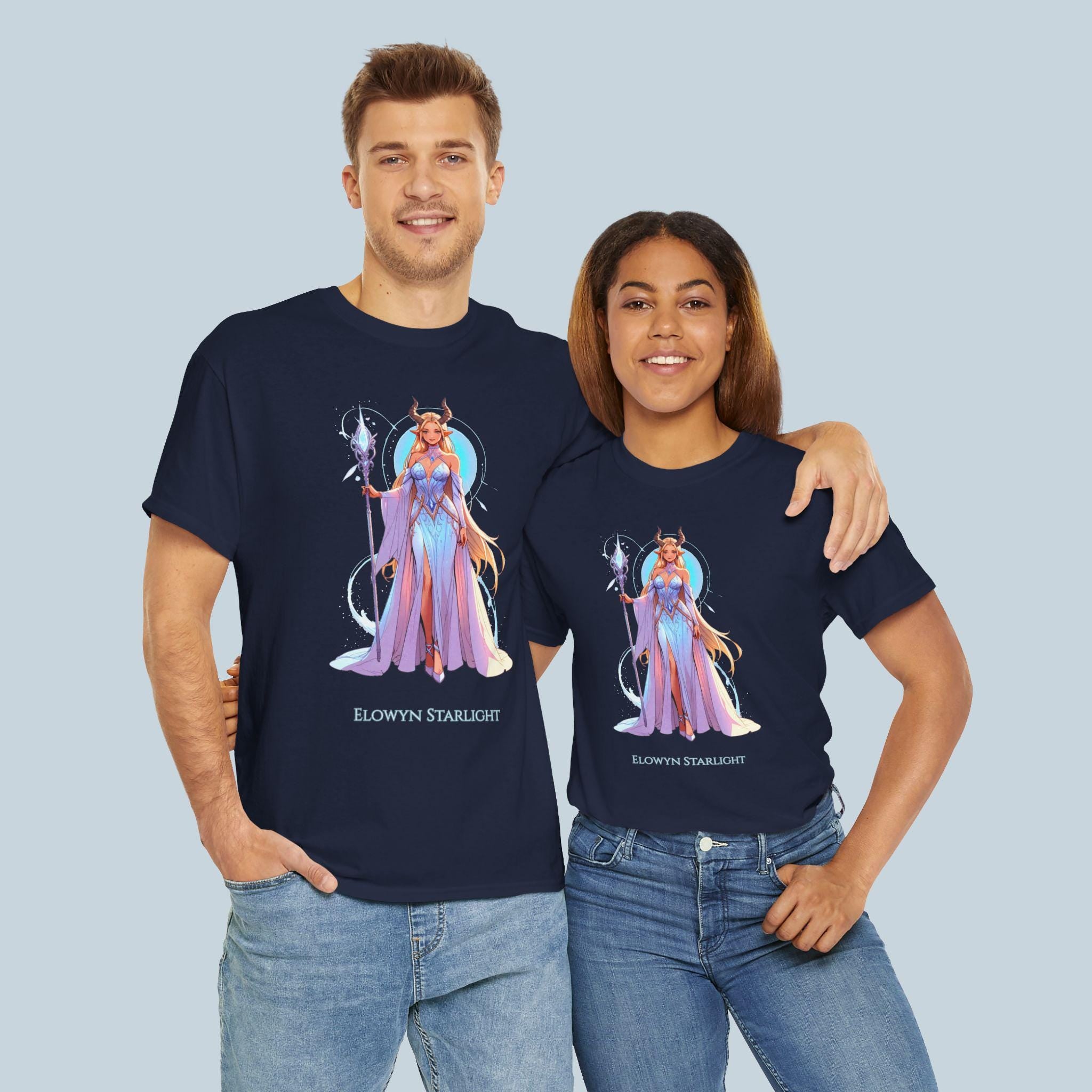 Elowyn Starlight Anime T-Shirt Magical Fantasy Girl Tee Neon Glow Gift for Gamers Anime Fans and Collectors Purple or Black Shirt