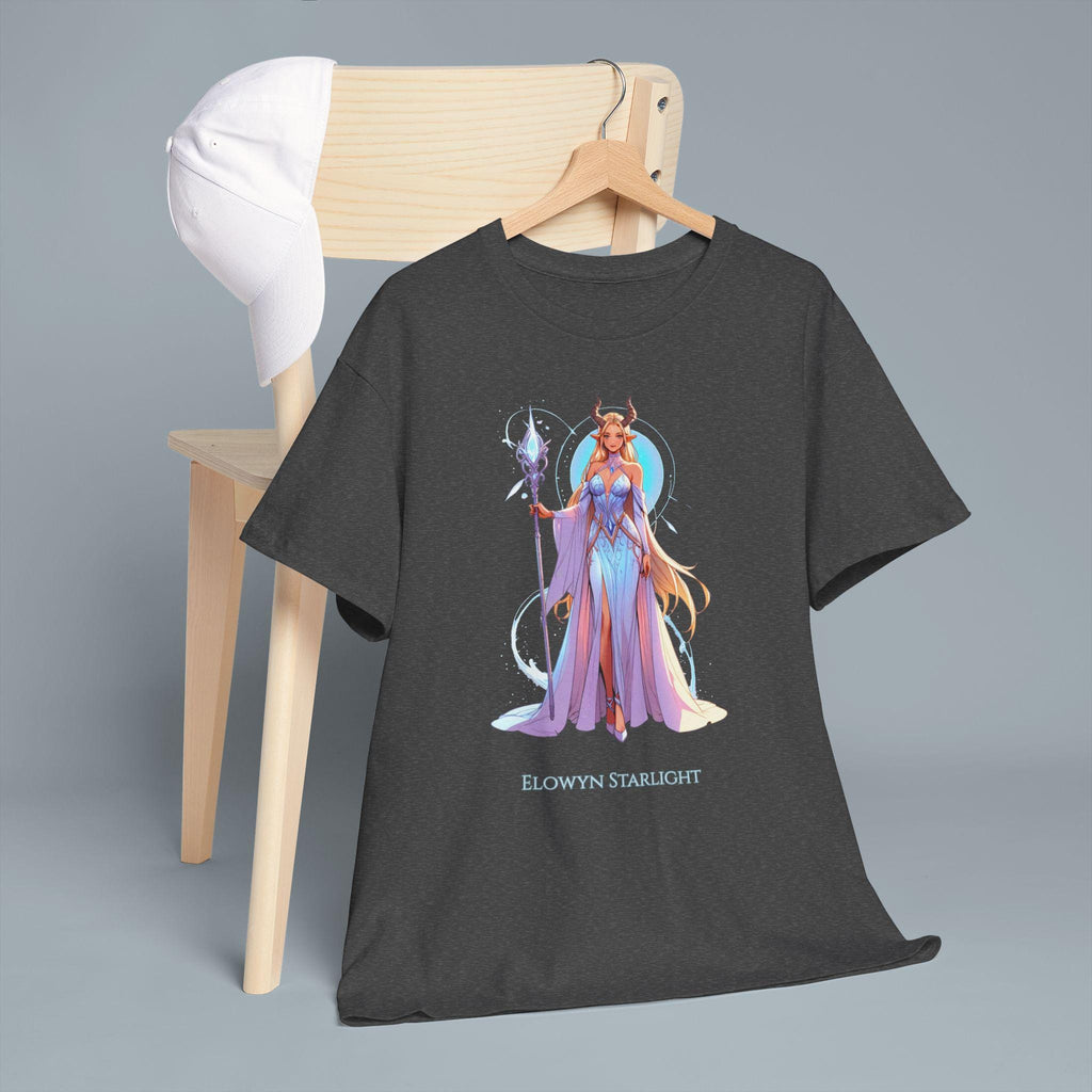 Elowyn Starlight Anime T-Shirt Magical Fantasy Girl Tee Neon Glow Gift for Gamers Anime Fans and Collectors Purple or Black Shirt