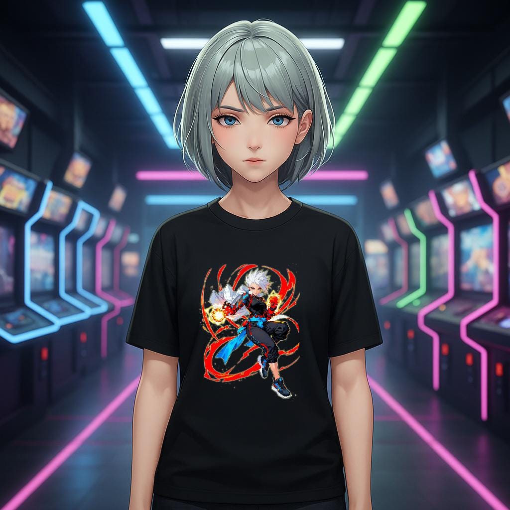 Fire Anime Fighter T-Shirt Neon Glow Power Pose Streetwear Gift for Anime Fans and Gamers