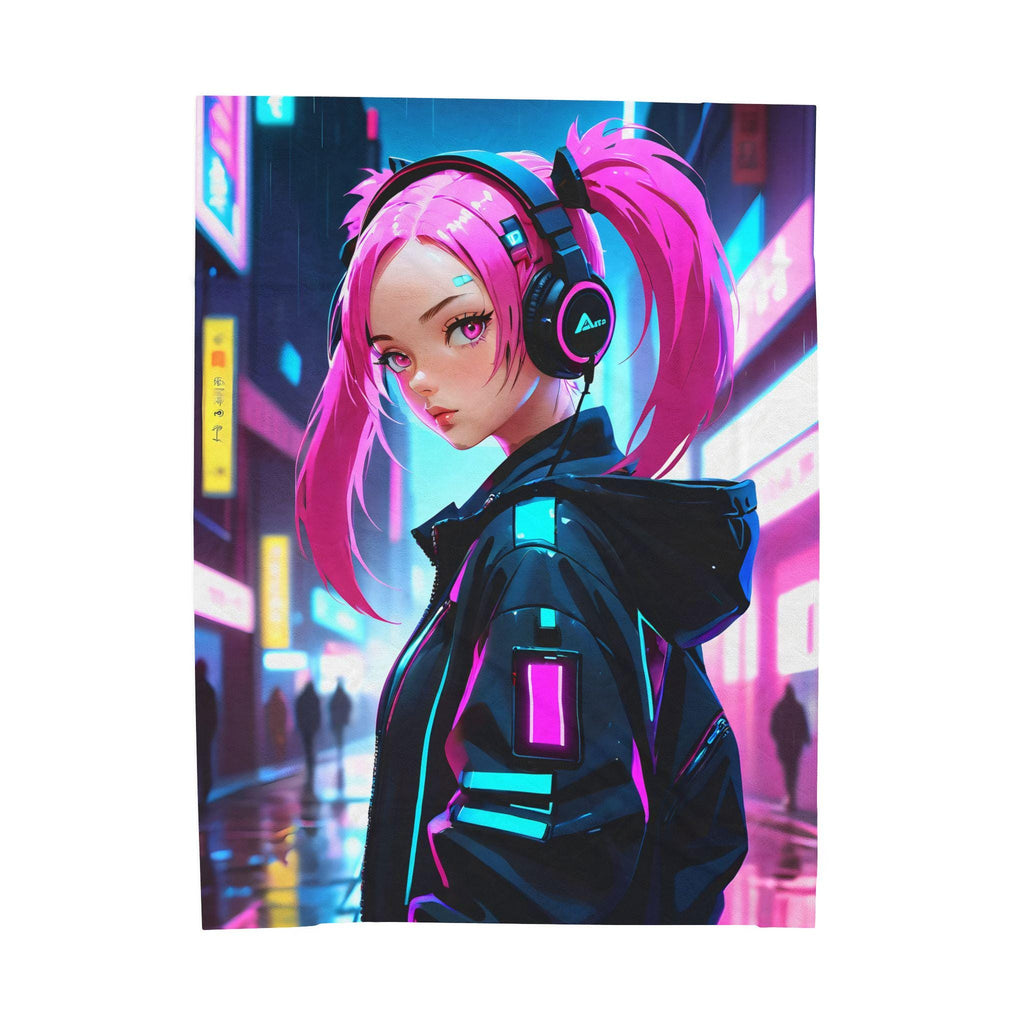 Cyberpunk Velveteen Plush Blanket - Cozy Throw for Gaming Room, Gift for Her, Futuristic Decor, Soft Blanket, Anime Aesthetic