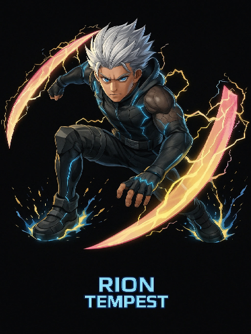 Rion Tempest Lightning Hoodie, Neon Anime Streetwear | Futuristic Techie Gift | Cyberpunk Hoodie for Gamers Anime Fans | Epic Anime Apparel