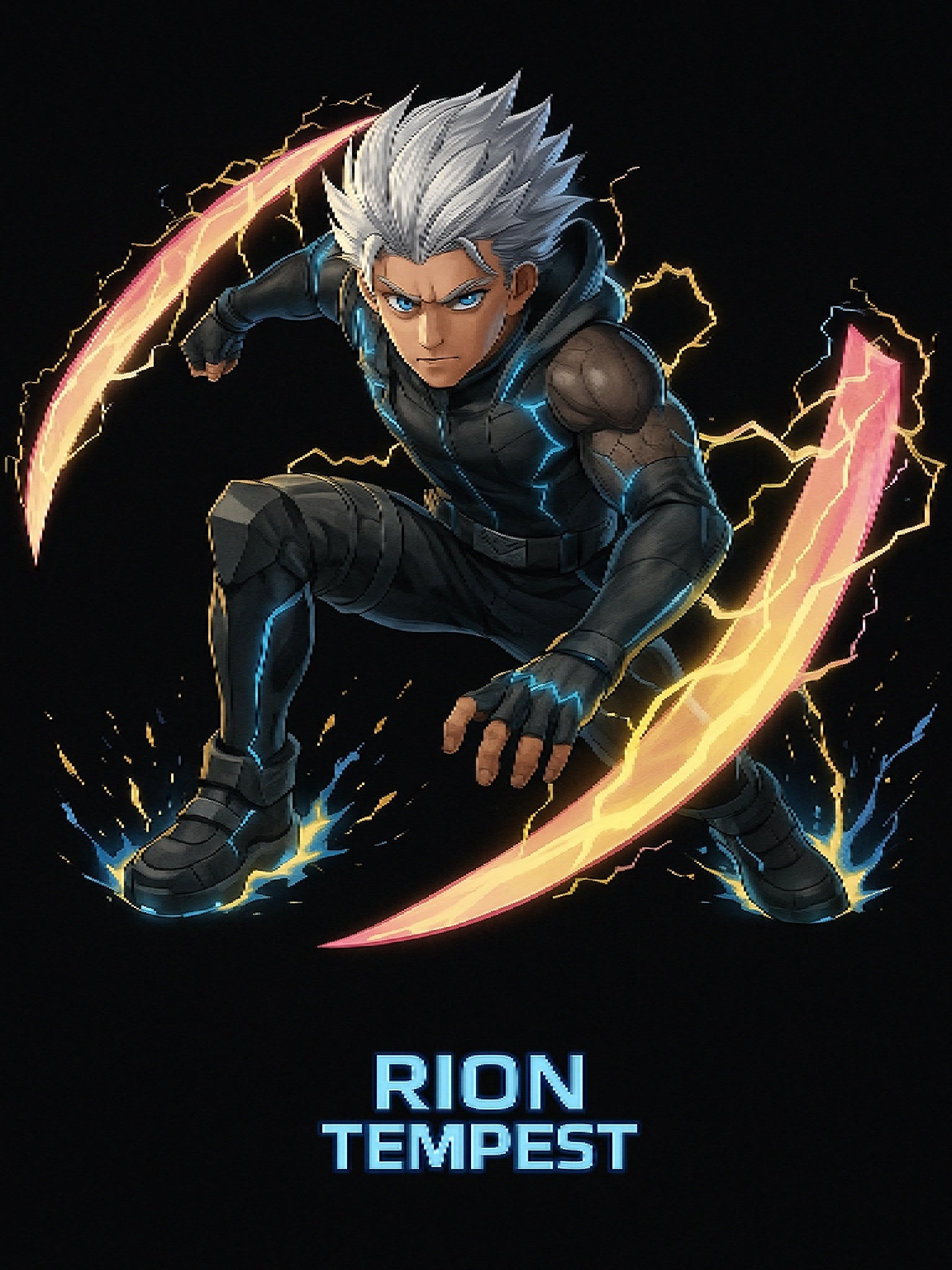 Rion Tempest Lightning Hoodie, Neon Anime Streetwear | Futuristic Techie Gift | Cyberpunk Hoodie for Gamers Anime Fans | Epic Anime Apparel